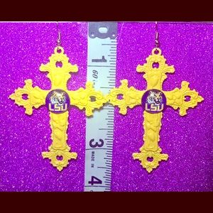 Flowered Cross Golden Yellow LSU Tigers earrings